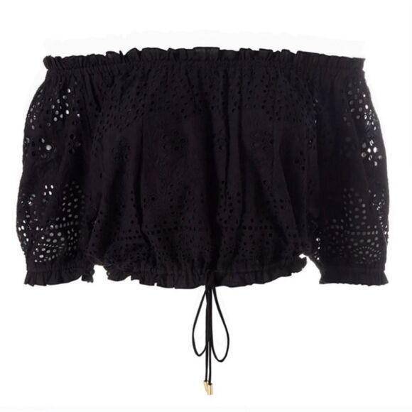 NWT Melissa Odabash Francesca Eyelet Off The Shoulder Top Black Size Large NEW - Picture 1 of 13